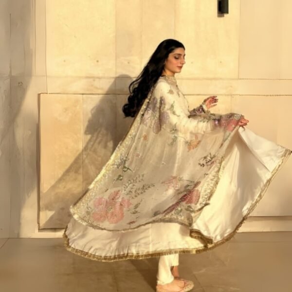 Peshawas & Hand painted Organza Dupatta Set - Image 3
