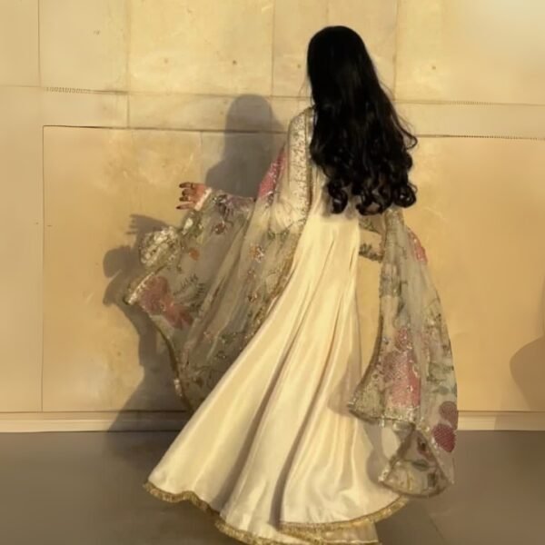 Peshawas & Hand painted Organza Dupatta Set - Image 4