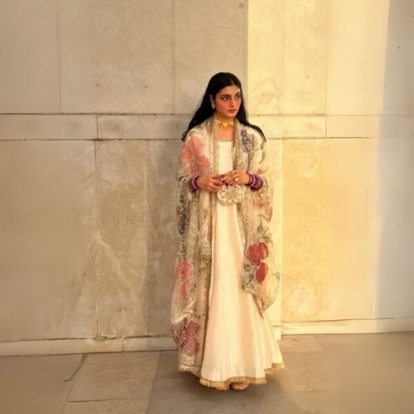 Peshawas & Hand painted Organza Dupatta Set - Image 5