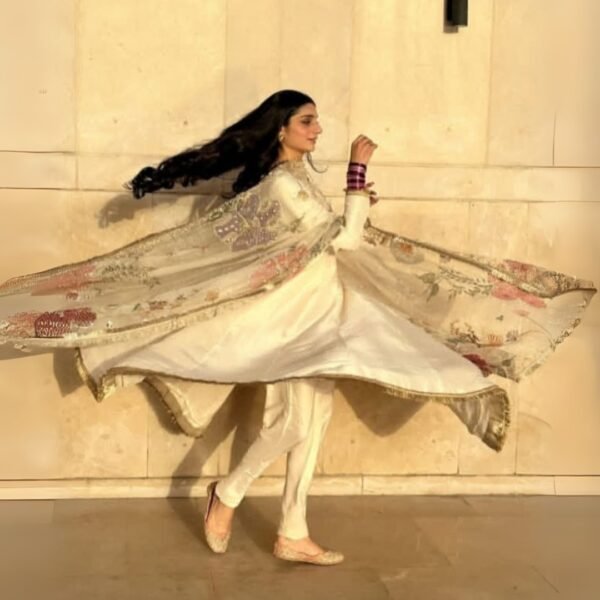 Peshawas & Hand painted Organza Dupatta Set - Image 6