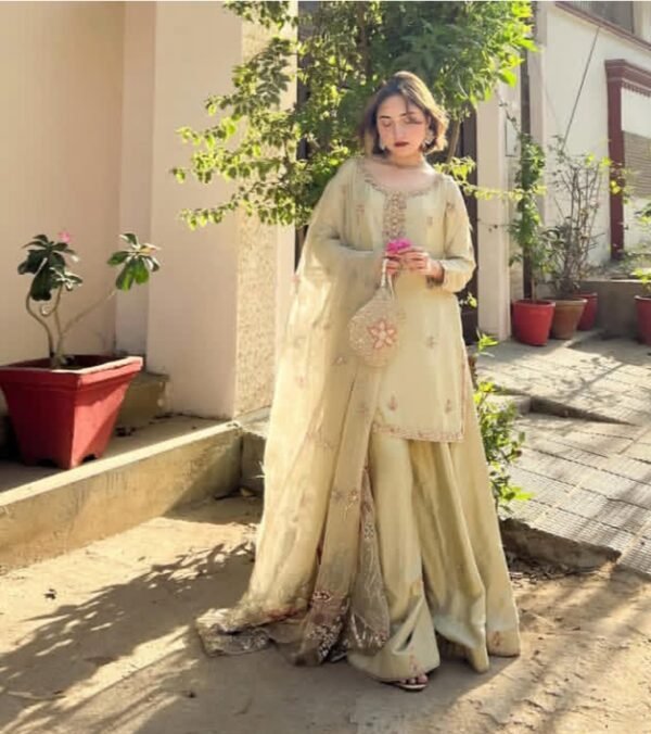 Silk Kameez & Sharara | Occasional Wear Dress - Image 6