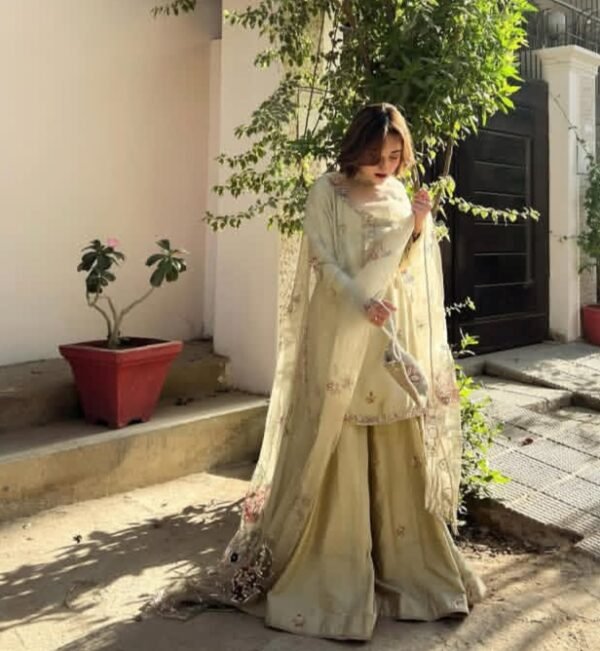 Silk Kameez & Sharara | Occasional Wear Dress - Image 2